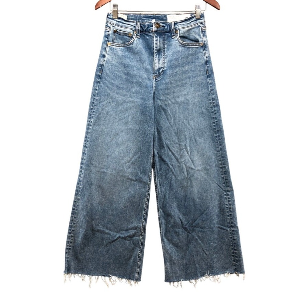 Rag & Bone Jeans Womens 27 4 Blue Monterosso Wide Leg High Rise Raw Hem Boho